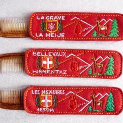 Ensemble étui à peigne brodé Savoie Les Menuires station ski