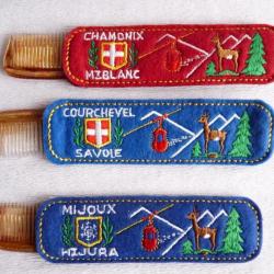 Ensemble étui à peigne brodé Courchevel Chamonix Mijoux station ski