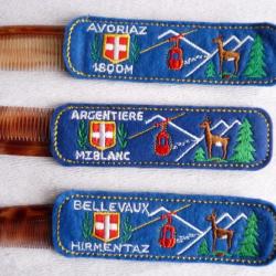 Ensemble étui à peigne brodé Haute-Savoie Avoriaz station ski