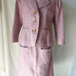 Tailleur jupe FRANCESCO FILITI tweed laine rose vêtement femme mode