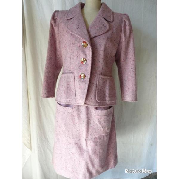 Tailleur jupe FRANCESCO FILITI tweed laine rose vtement femme mode