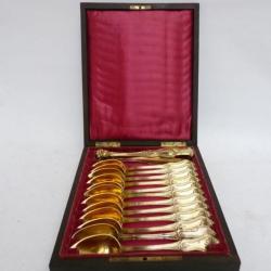 Coffret cuillères a thé + pince a sucre argent Français Napoléon III
