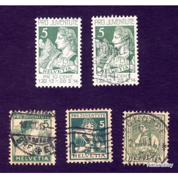 Ensemble Timbres Suisse Pro Juventute 1913 - 1917 oblitr et N*