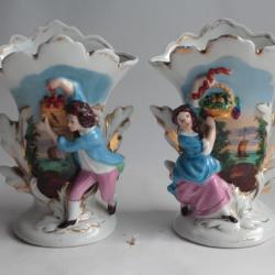 Paire Vases porcelaine Vieux Paris Napoléon III