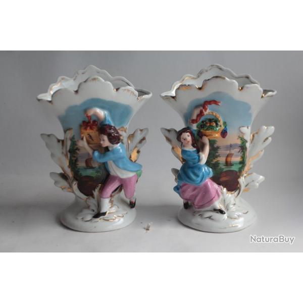 Paire Vases porcelaine Vieux Paris Napolon III