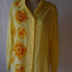 ESCADA chemisier soie jaune motifs soleils mode vintage T 42