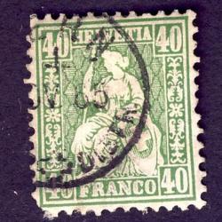 Timbre Suisse Helvétie Assise Dent Papier Blanc Znr 34 oblitéré