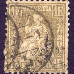Timbre Suisse Helvétie Assise Dent Papier Blanc Znr 36 oblitéré