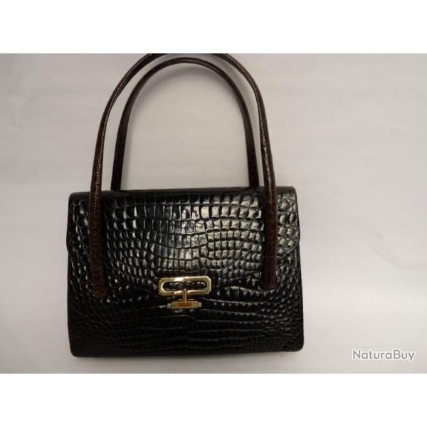 Sac a main Crocodile marron Vintage