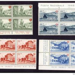 Timbres Suisse Pro Patria série 1948 Bloc de 4 Neuf**