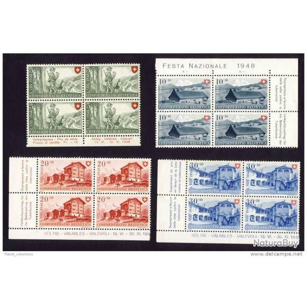 Timbres Suisse Pro Patria srie 1948 Bloc de 4 Neuf**