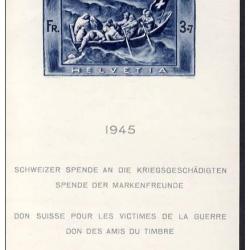 Timbre Suisse Bloc n°21 Don Suisse 1945 N**