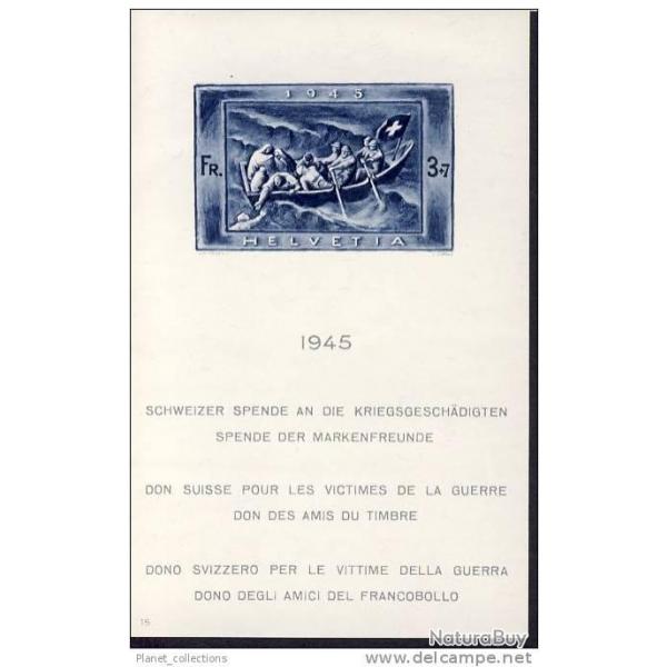 Timbre Suisse Bloc n21 Don Suisse 1945 N**