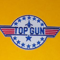 TISSU PATCH : TOP GUN ( FOND BLANC ) , DIAMETRE 9 CM , BON ETAT VOIR PHOTO . POUR TOUT RENSEIGNEMENT