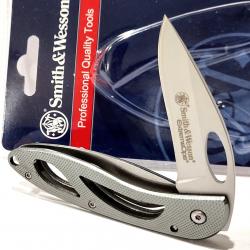 Couteau Backup Smith&Wesson Extreme Ops Lame Acier Inoxydable Manche Aluminium Bleu-Gris Linerlock