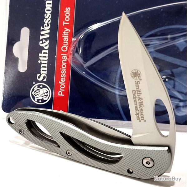 Couteau Backup Smith&Wesson Extreme Ops Lame Acier Inoxydable Manche Aluminium Bleu-Gris Linerlock