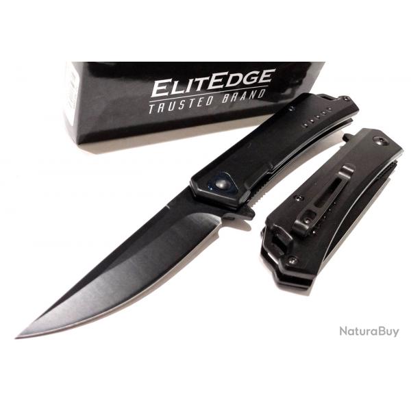 Couteau ElitEdge Semi-Automatique Lame Drop Point Acier 3Cr13 Blk Manche Acier Inoxydable BLK Clip