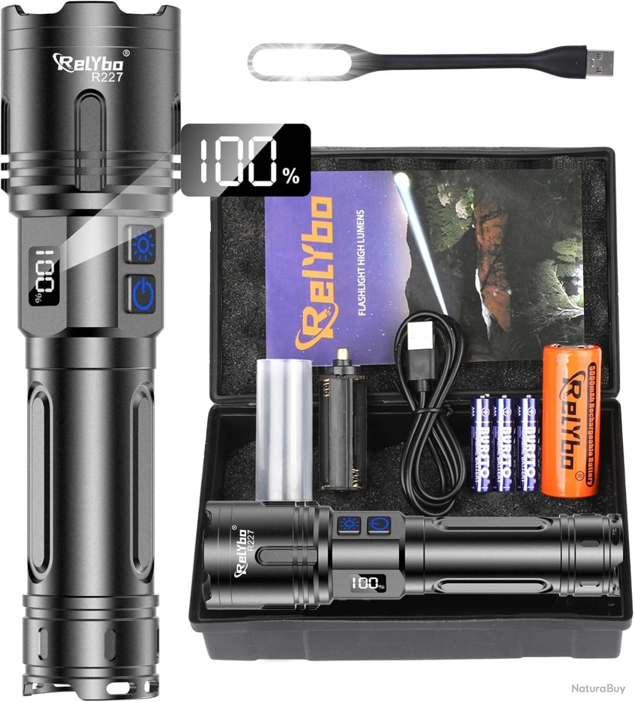 Lampe Torche LED Tactique 1000000 Lumens XHM90.2 Rechargeable USB Ultra Puissante Etanche Ipx6 Item 14052662