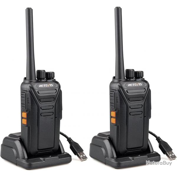Lot de 2 Talkie-Walkie16 Canaux CTCSS/DCS Batterie1100mAh Rechargeable USB Portée 3 Km