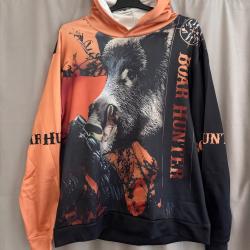 Sweat-shirt sanglier orange chasse