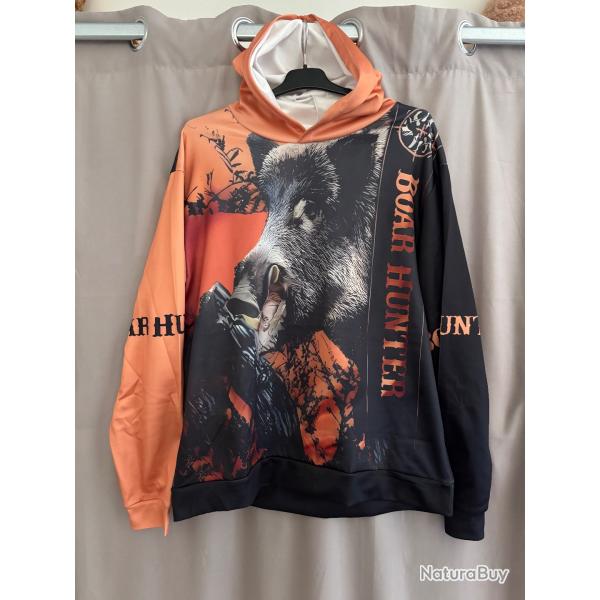 Sweat-shirt sanglier orange chasse