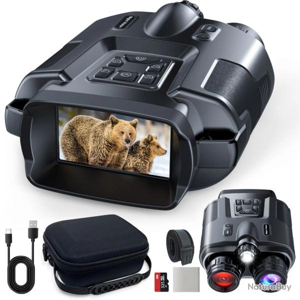 Jumelles de Vision nocturne 4K, écran 3", Zoom numérique 8X avec lumière tactique