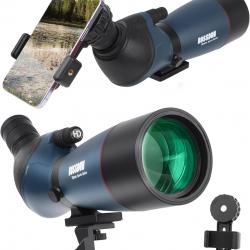 Longue-vue 25-75x70 Zoom avec Adaptateur Téléphone, Trépied, Télescope Oculaire Incliné 45°