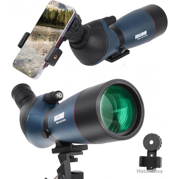 Longue-vue 25-75x70 Zoom avec Adaptateur Tlphone, Trpied, Tlescope Oculaire Inclin 45