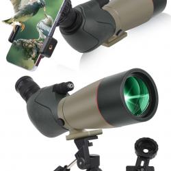 Longue-vue 25-75x70 Zoom avec Adaptateur Téléphone, Trépied, Télescope Oculaire Incliné 45° Chasse