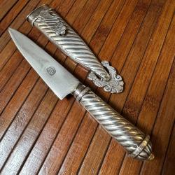 SUPERBE COUTEAU DE GAUCHO ARGENTINS LAME POINÇONNÉ DE JU-CA MÉTAL ARGENTÉ