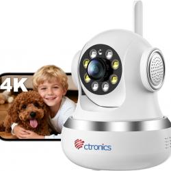Ctronics 4K Caméra Intérieure, 5G/2,4Hz Wi-FI, Suivi Automatique, Vision Nocturne Couleur, Alarme So