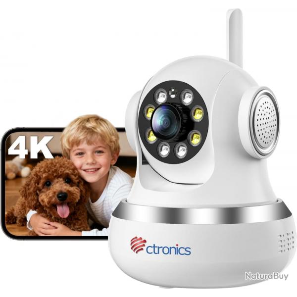 Ctronics 4K Camra Intrieure, 5G/2,4Hz Wi-FI, Suivi Automatique, Vision Nocturne Couleur, Alarme So