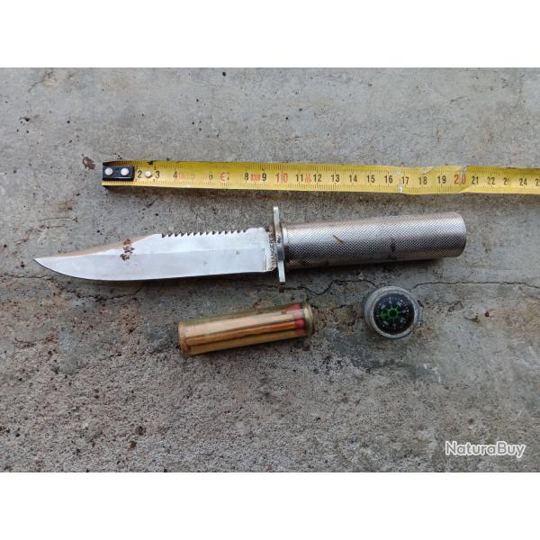 Couteau ancien de survie rangers accessoires dans le manche et boussole