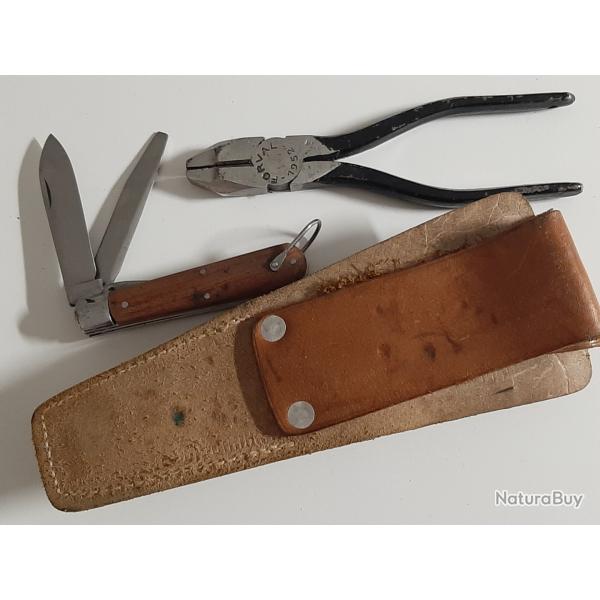 Trousse  pissure Forval avec pince et couteau canif. Beaux marquages. Bel tat.