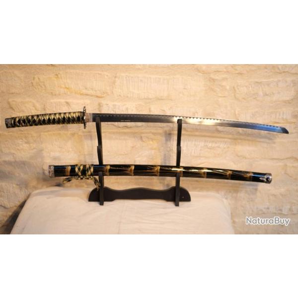KATANA sabre japonais fourreau noir et teinte bronze lame aiguisée ref EBR24JAP019