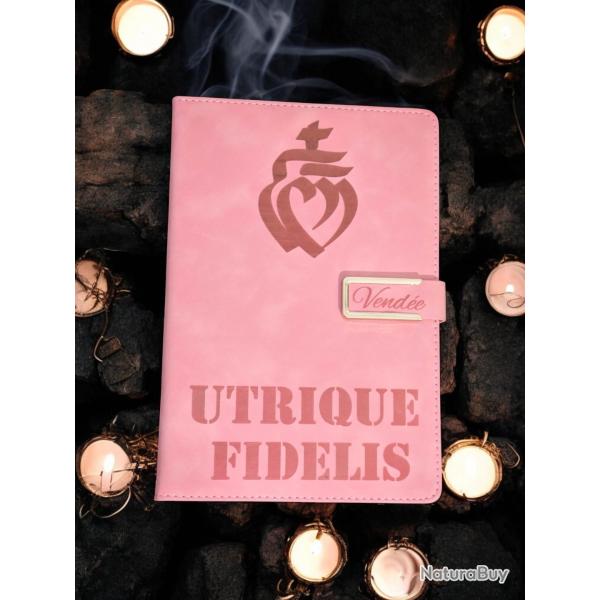 Carnet Calepin A5 en Cuir PU Coeurs Vendeens - Chouans Sacre-Coeur Charette utrique fidelis rose