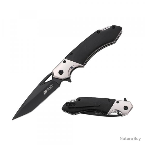 Couteau MTECH Tanto A/O Lame Acier 3Cr13 Manche Bois Linerlock Clip MTA2019BK