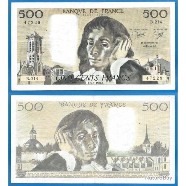 France 500 Francs 1984 Grand Billet Pascal Franc