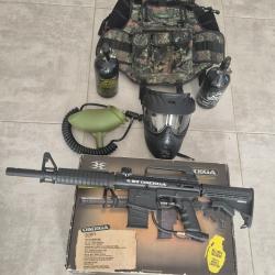 Lot paintball comprenant marqueur semi automatique omega et différents accessoires