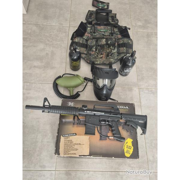 Lot paintball comprenant marqueur semi automatique omega et diffrents accessoires