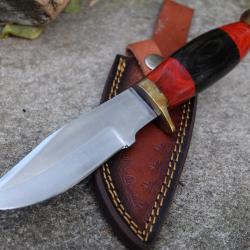 Poignard De Chasse Scout Lame Clip Point Acier Carbone 1055 Manche Bois Etui Cuir F Artisanale