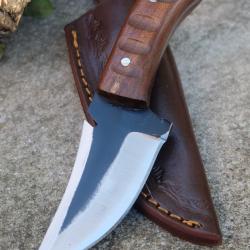 Couteau Karambit Mako Tactical Lame Acier Carbone 1075 Manche Bois Etui Cuir Fabr Artisanale