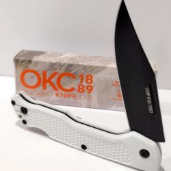 Ontario Camp Plus EDC Lockback Lame Clip Point Acier Inoxydable 420 Manche Nylon Blanc