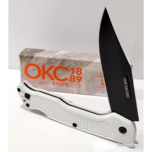 Ontario Camp Plus EDC Lockback Lame Clip Point Acier Inoxydable 420 Manche Nylon Blanc