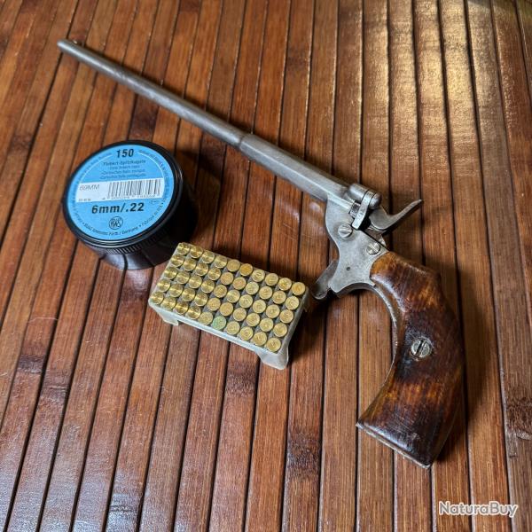 PISTOLET MONOBLOC CANON LONG ALLEMAND CALIBRE 22 OU 6 mm