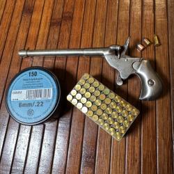 PETIT PISTOLET MONOBLOC ENTIEREMENT EN ACIER CALIBRE 22 OU 6 mm