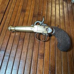 BEAU PISTOLET DE MARINE À PERCUSSION EN BRONZE ET EN BOIS NOYER