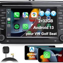 Autoradio 2DIN, 7" Radio Voiture pour VW Golf, Passat, Seat, Touran, Skoda, CarPlay & Android Auto,