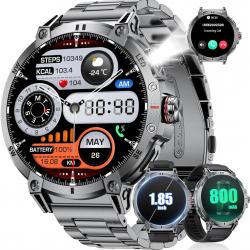 LIGE Montre Connectée Homme avec LED Lampe/1,85'' HD Écran/800mAh, Smartwatch Homme avec Appel Bluet