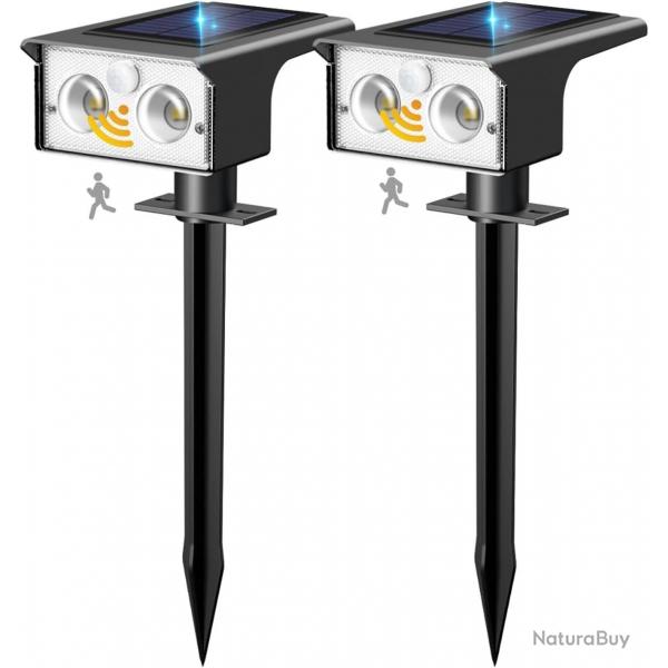 Lot de x2 Lampe Solaire Exterieur Detecteur de Mouvement, 6500K Lumiere Extrieur Puissant, 3 Modes